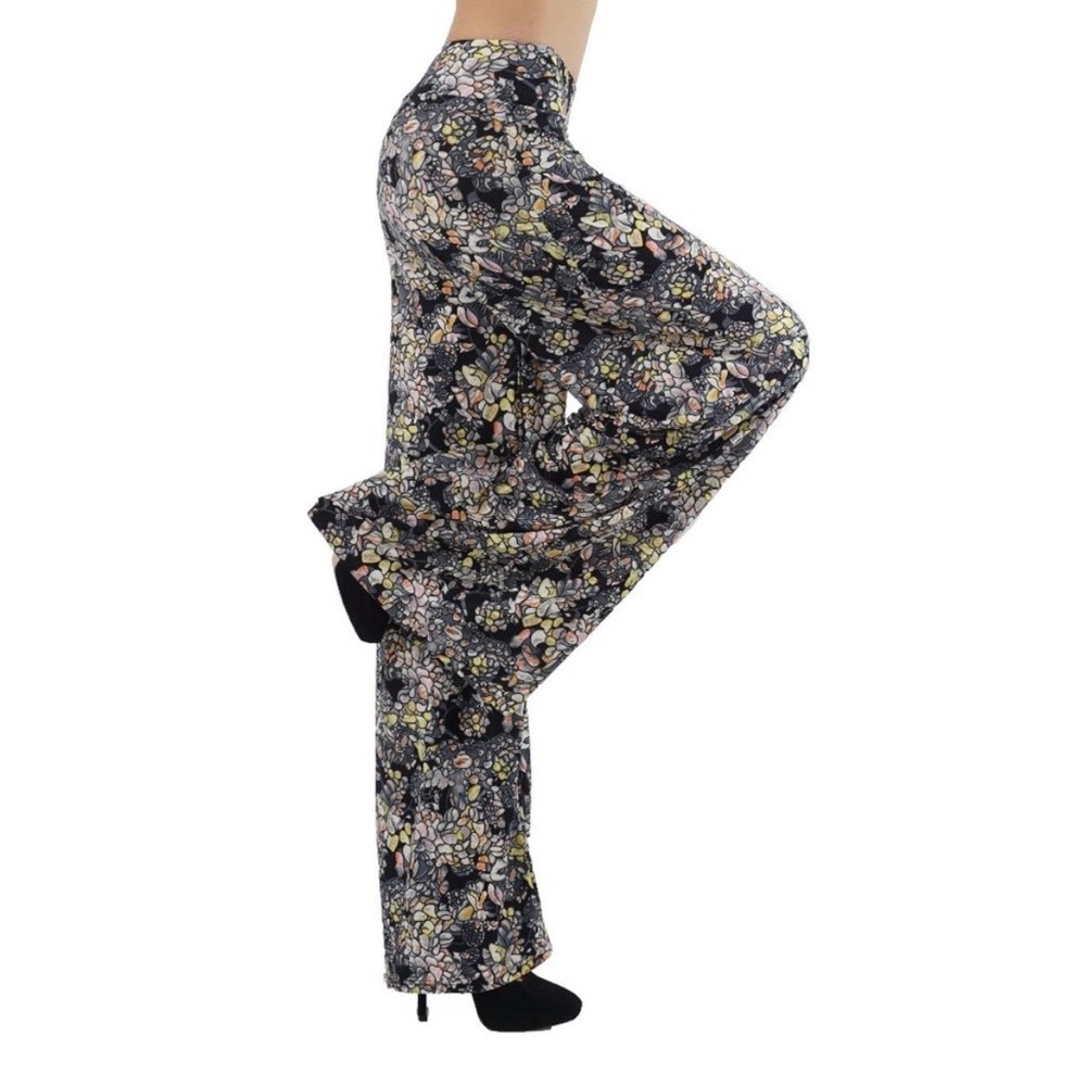 Women’s Black Floral Bootcut Wide-Leg Pants